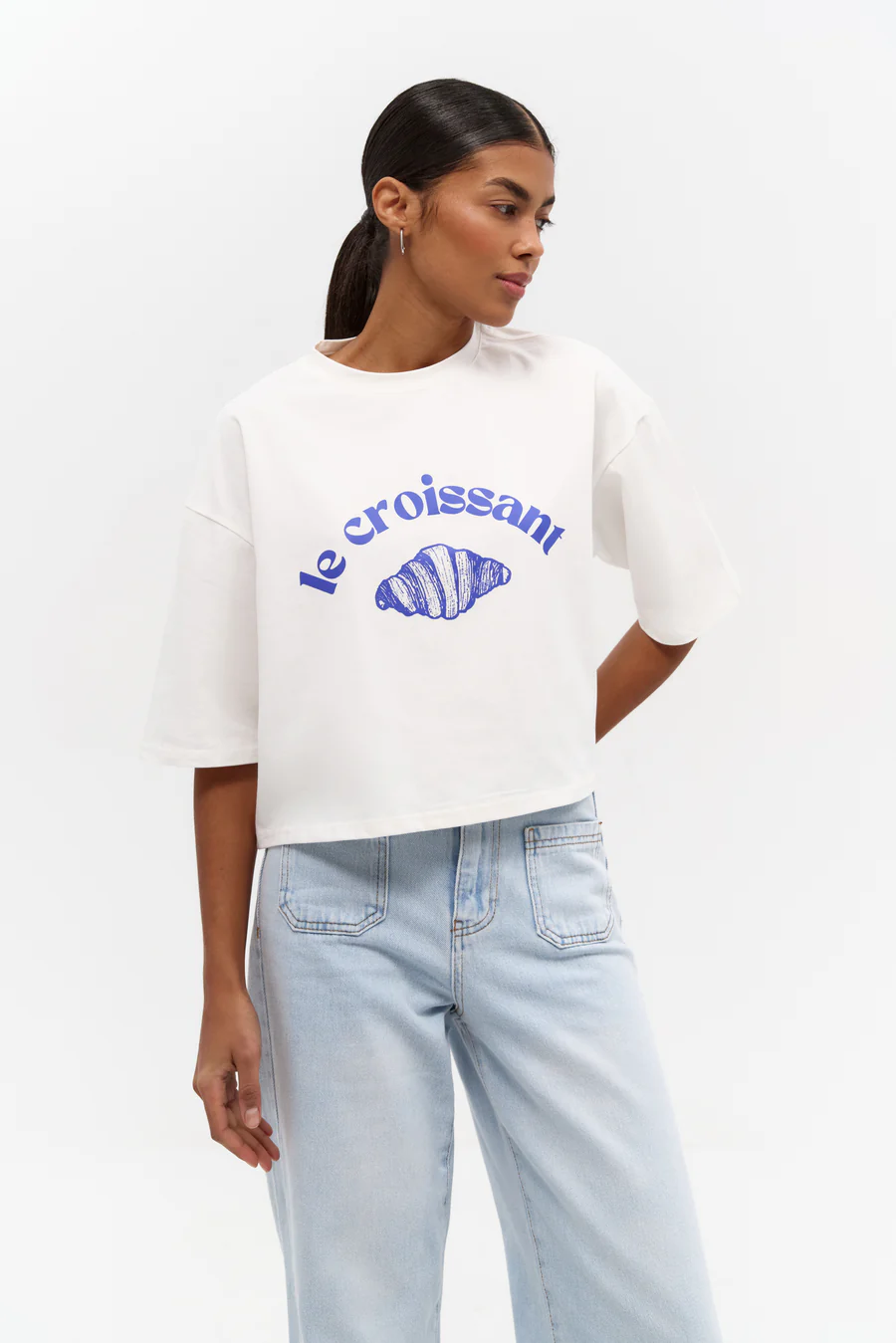 White "Le Croissant" Print T-shirt