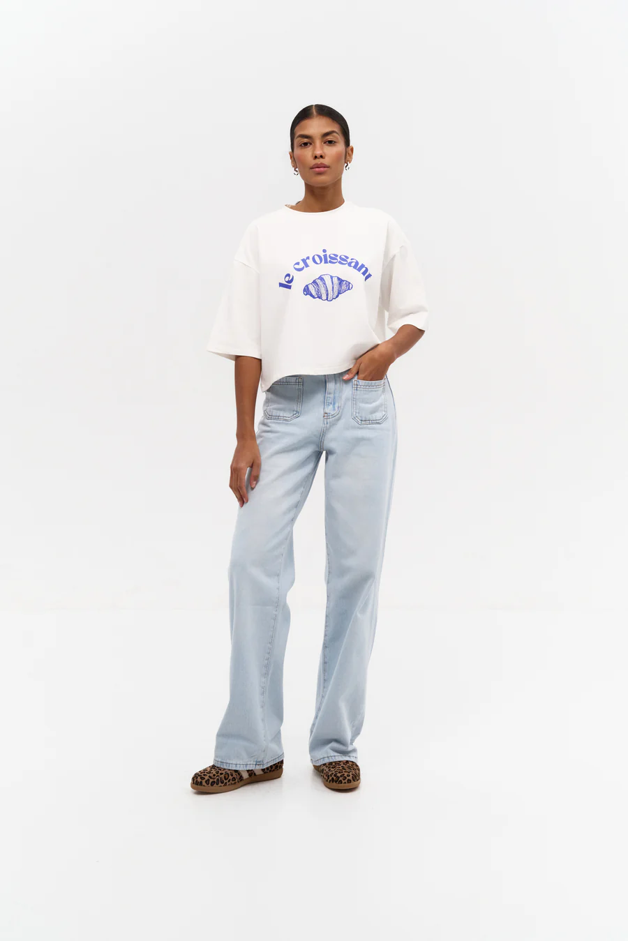White "Le Croissant" Print T-shirt - Image 3