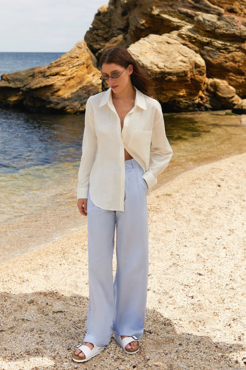 White Linen Blend Shirt - Image 3