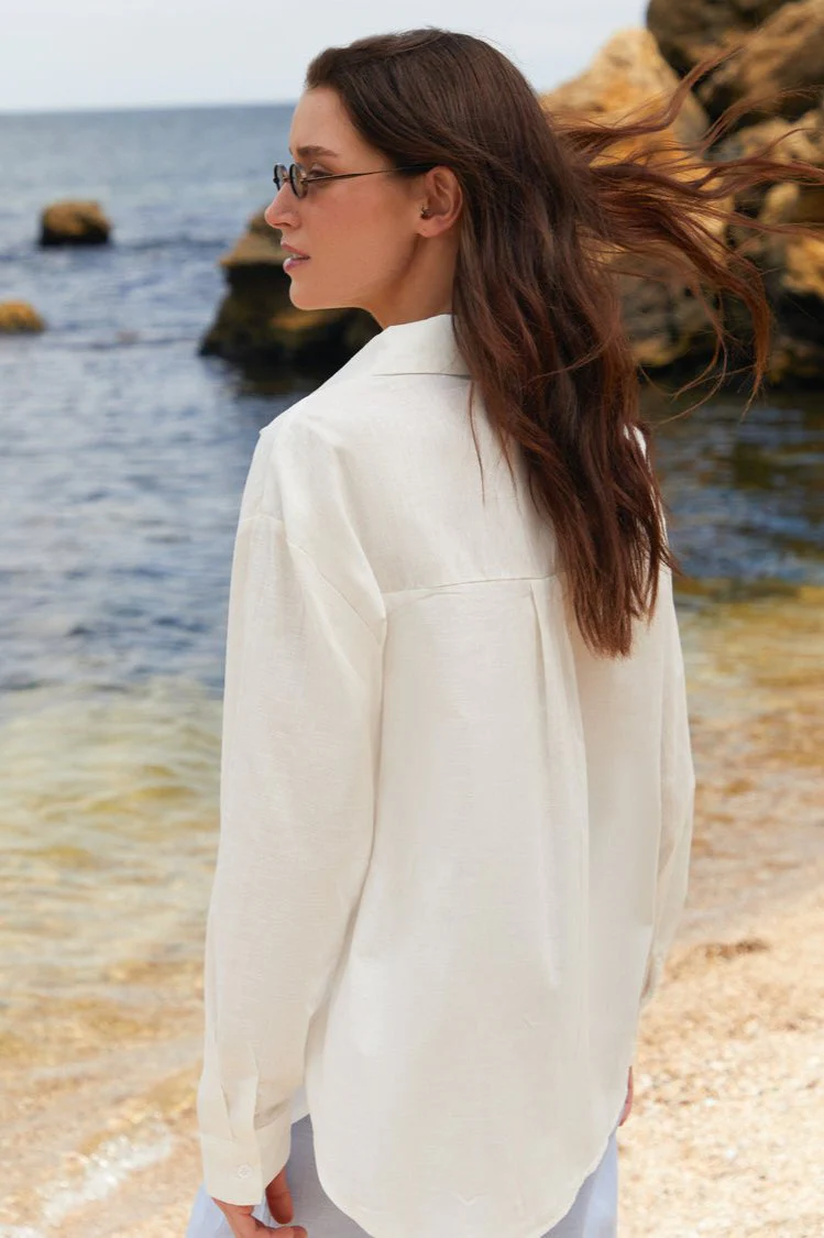 White Linen Blend Shirt - Image 4
