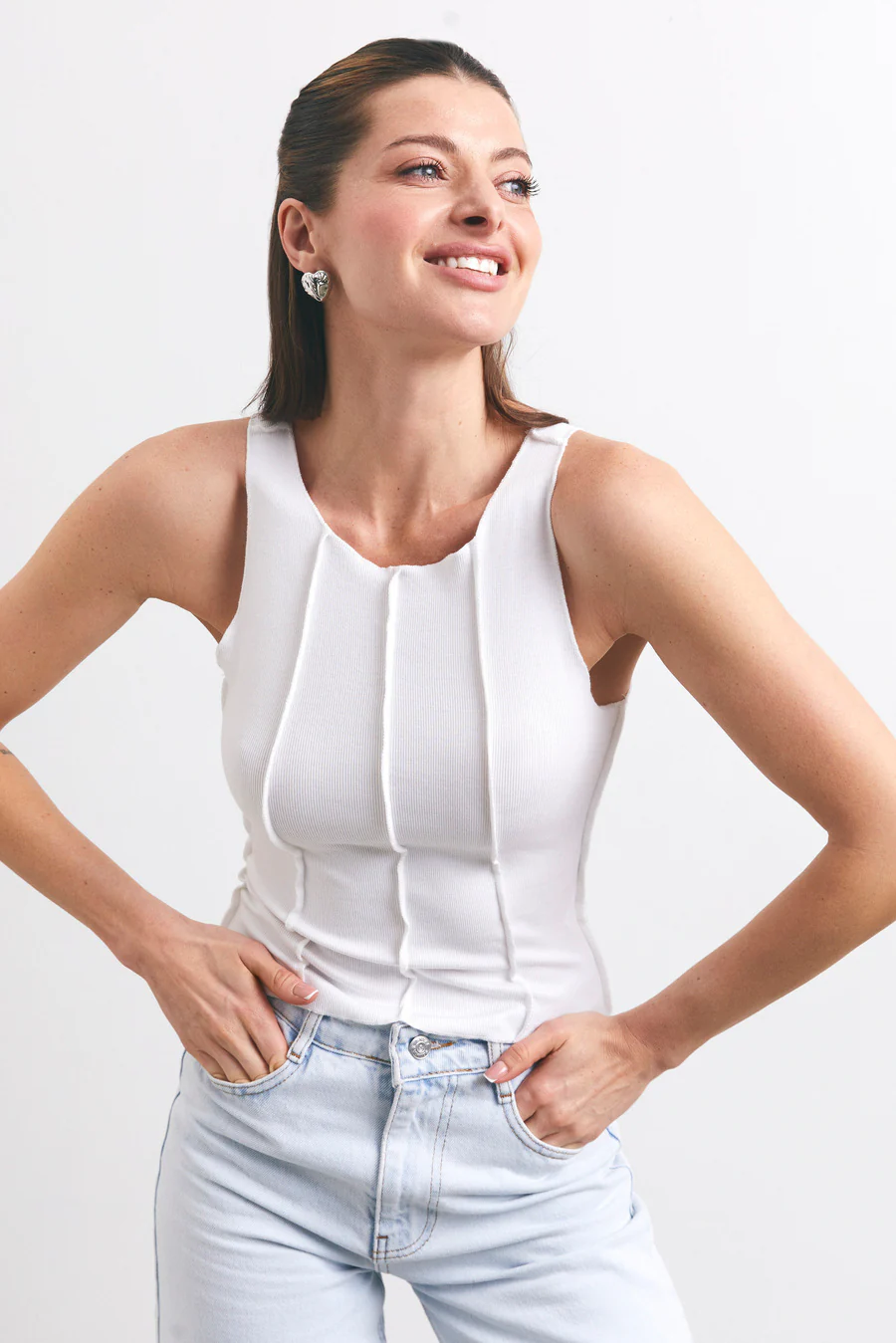 White Seam Detail Tank Top - Image 4