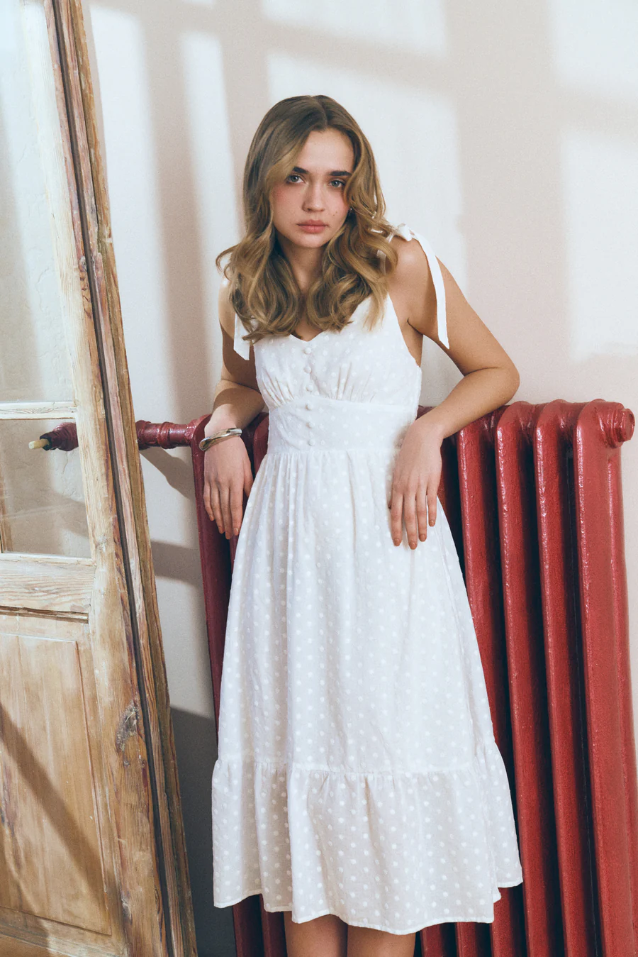 NEW White Tie Up Strep Midi Dress - Image 4