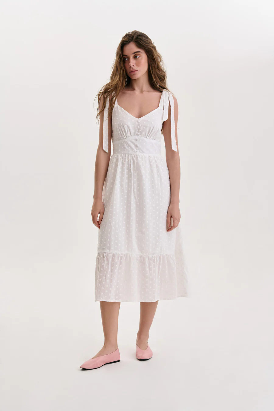 NEW White Tie Up Strep Midi Dress - Image 6