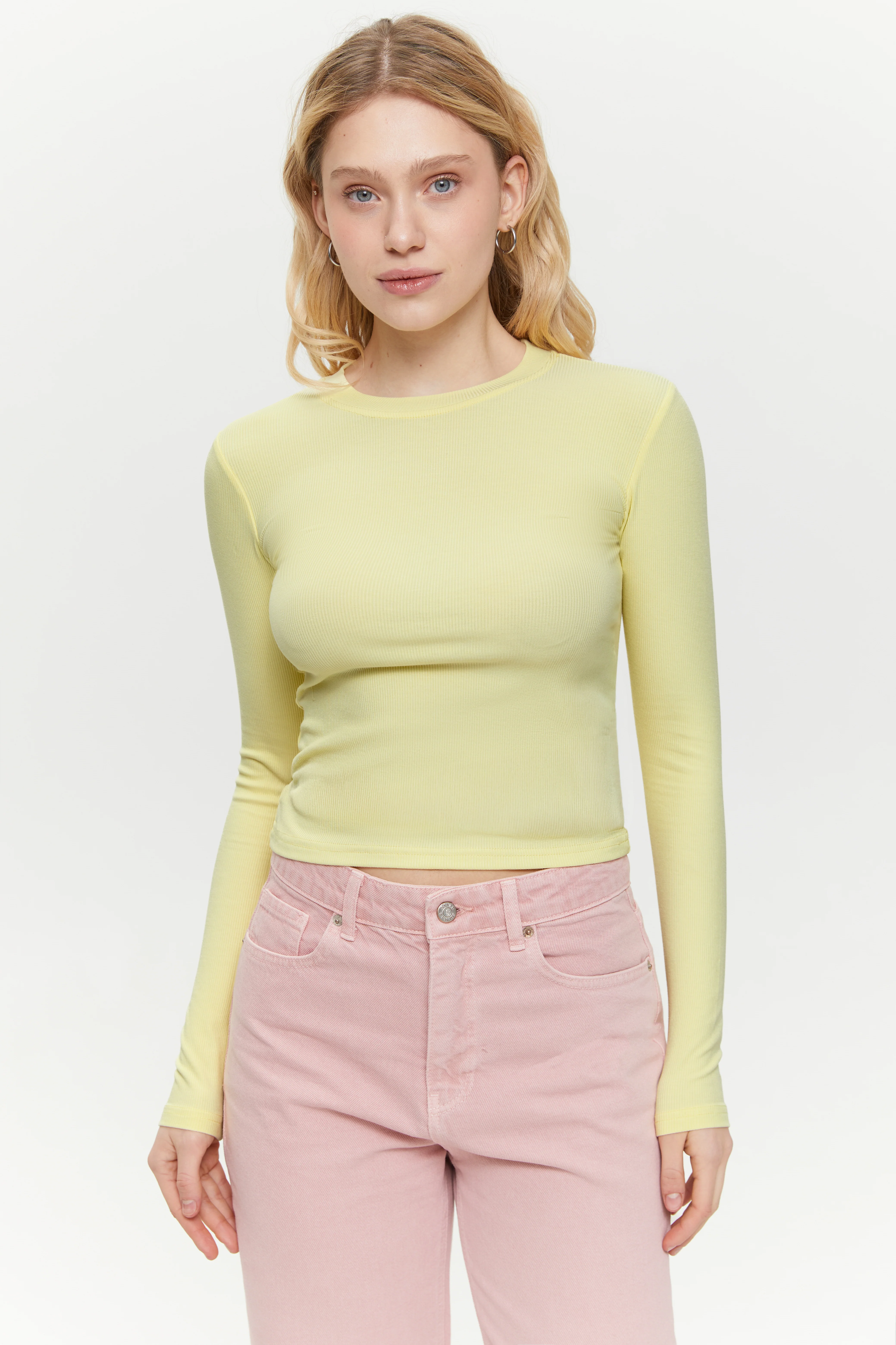 Basic viscose long-sleeve top, Lemon Cream - Image 2