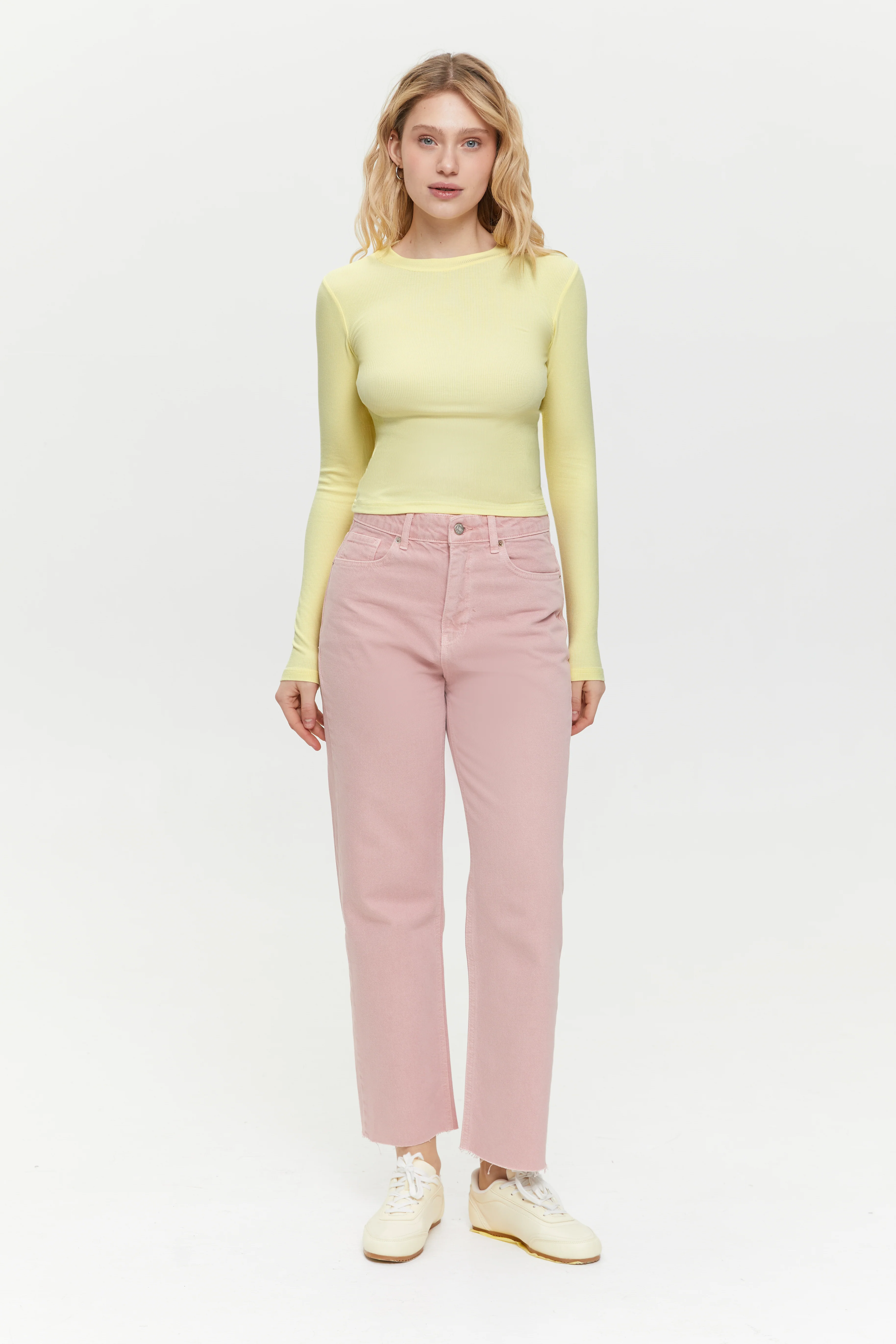 Basic viscose long-sleeve top, Lemon Cream - Image 3